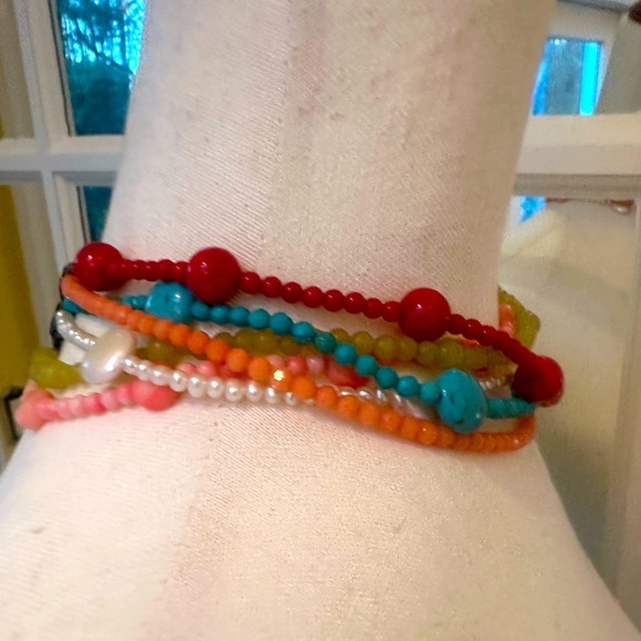 Vintage Silver Butterfly Clasp 6 Strand Beaded Necklace Choker Freshwater Pearl - Picture 2 of 9